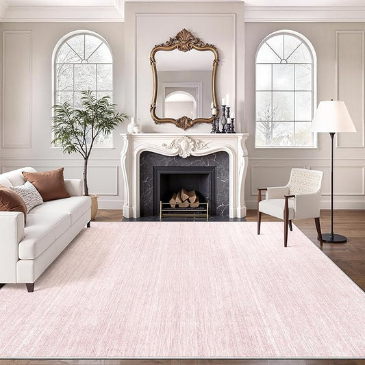 Art&Tuft Washable Rugs 8x10, Area Rugs for Living Room - Non Slip and Stain Resistant Soft Thin Low Pile 8x10 Rug for Bedroom, Dining Room, Kitchen, Office, Lightpink