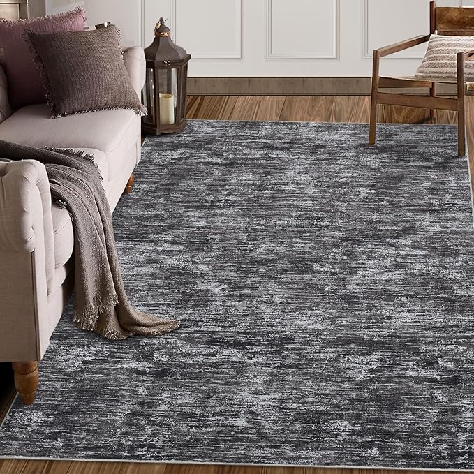 RUGSREAL Washable Rug 10x13 for Living Room Modern Abstract Area Rug Non-Slip Large Contemporary Bedroom Rug Stain Resistant Aesthetic Accent Floor Carpet Foldable Solid Rug for Home Office, Dark Grey