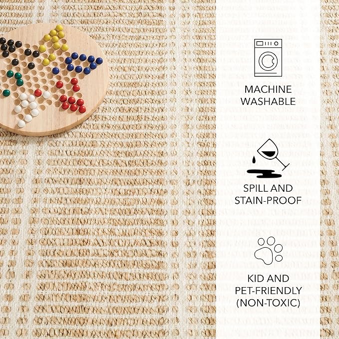 Dash and Albert Arbor Machine Washable Area Rug - 2' x 3' Neutral Stripe Washable Accent Rug Stain-Resistant, Anti-Slip, High Traffic Kitchen, Hallway, Mudroom