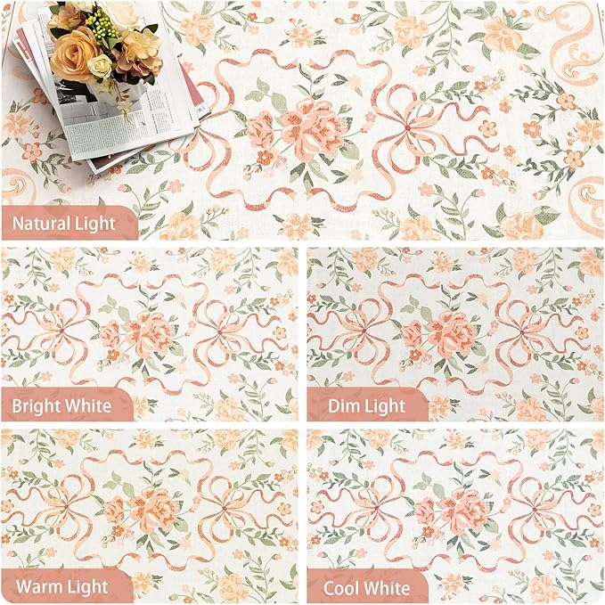 Washable Non-Slip Runner Rugs 2X6, Orange Rug Boho Farmhouse Bow Floral Area Rug for Hallway Kitchen Bedroom Beside Laundry Room Bathroom Rug, Low Pile Stain Resistant Soft Floor Carpet