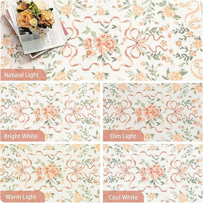 Orange Rug Bow Floral 8x10 Rug, Washable Area Rugs for Bedroom Living Room, Dining Room,Kids Room, Office,Playroom, Boho Modern Aesthetic Farmhouse Decor Non Slip Low Pile Carpet