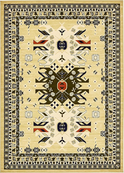 Unique Loom Taftan Collection Border Geometric Tribal Inspired Design Area Rug (7' 0 x 10' 0 Rectangular, Gold/ Gray)