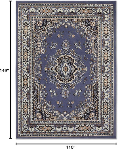 Home Dynamix Premium Sakarya Traditional Medallion Border Area Rug, Country Blue, 9'2"x12'5" Rectangle