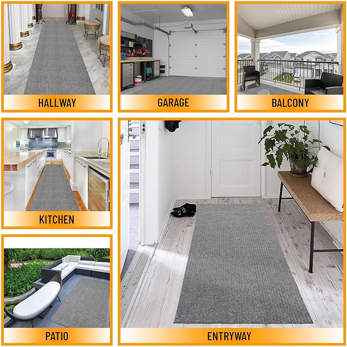 Ottomanson 2'7" x 36' Hallway Runner with Scraper Pile - Extra Durable Non-Slip Rug Mat for Indoor & Outdoor Use - Ideal for Kitchen, Entryway & Garage - High-Traffic Carpet, Gray