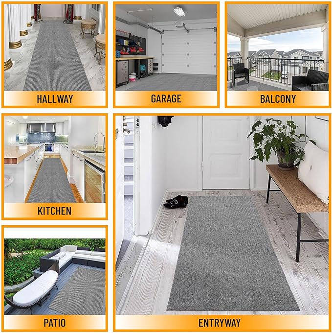 Ottomanson 2'7" x 19' Hallway Runner with Scraper Pile - Extra Durable Non-Slip Rug Mat for Indoor & Outdoor Use - Ideal for Kitchen, Entryway & Garage - High-Traffic Carpet, Gray