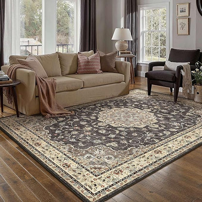 HUGEAR Machine Washable Area Rugs 5x7 Vintage Black Living Room Bedroom Rug Neutral Style Non Slip Stain Resistant Low Pile Throw Carpet for Home Retro Aesthetic Modern Decor