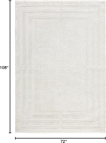 Town & Country Everyday Cloud Shag Plush Border Area Rug with High-Low Pile, Beige, 6'6"x9'6"