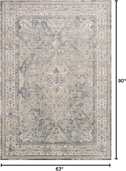 Loloi Teagan Collection TEA-04 Sky/Natural 5'-3" x 7'-6" Area Rug, Large, Soft Neutral Rug, High-Traffic for Living Room, Bedroom, Home Office, Dining Area