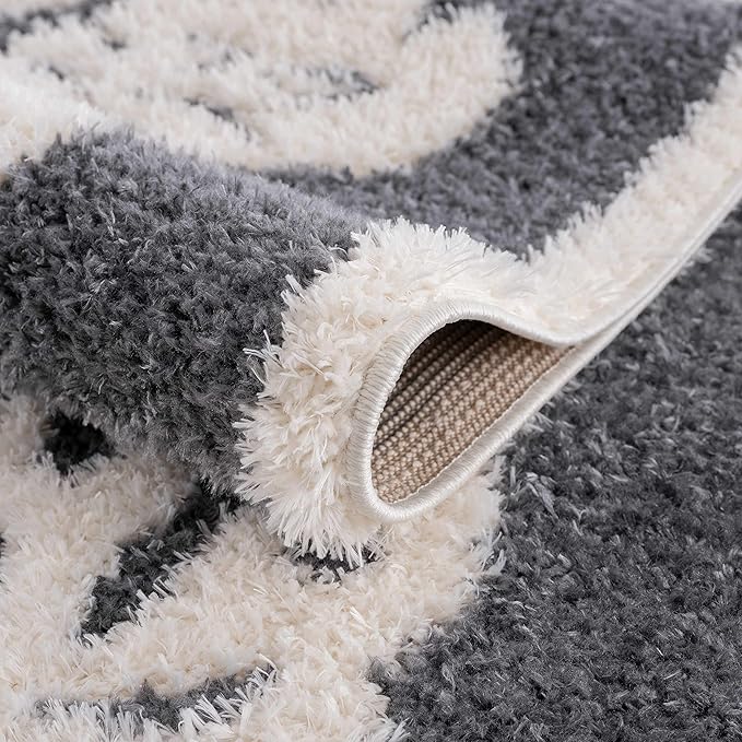 Hauteloom Tilos Moroccan Farmhouse Living Room Bedroom Nursery Shag Area Rug - Shaggy Carpet - Tiger Pattern - High Plush Pile - Dark Grey, Charcoal, Beige, Cream - 5'3" x 7'