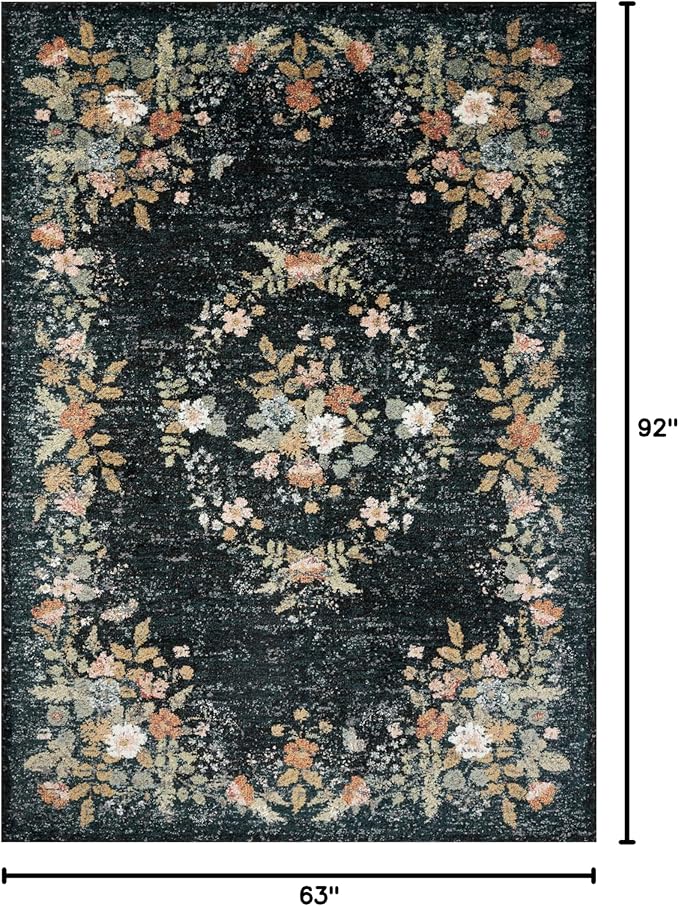 Loloi Rifle Paper Co. Laurel Collection LAU-01 Dark Navy 5'-3" x 7'-8" Area Rug