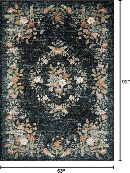 Loloi Rifle Paper Co. Laurel Collection LAU-01 Dark Navy 5'-3" x 7'-8" Area Rug