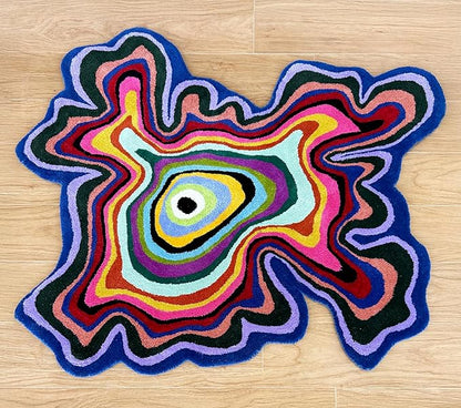 Irregular Shaped Handmade Wool Rug | Modern Colourful Stripe Premium Area Rug Perfect for Home Decor (Multi B, 4x4 ft)