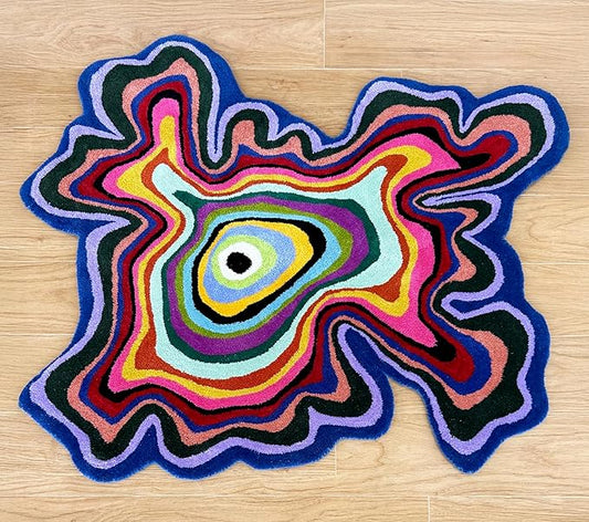 Irregular Shaped Handmade Wool Rug | Modern Colourful Stripe Premium Area Rug Perfect for Home Decor (Multi B, 7x7 ft)
