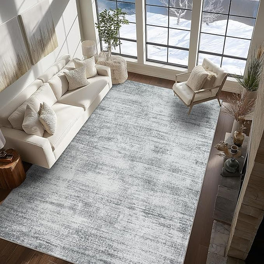Grey 6x9 Area Rugs for Offic Room Non Slip Washable Rug Hardwood Floor Protector Low Pile Neutral Abstract Modern Floor Carpet for Bedroom Dining Room