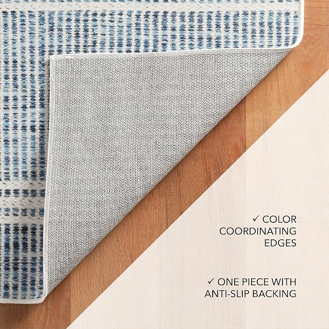 Dash and Albert Malta Blue Machine Washable Area Rug - 2.5' x 8' Runner Blue Stripe Washable Accent Rug - Durable, High Traffic Areas Kitchen, Mudroom, Hallways