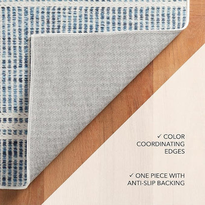 Dash and Albert Malta Blue Machine Washable Area Rug - 3' x 5' Blue Stripe Washable Accent Rug - Durable, High Traffic Areas Kitchen, Mudroom, Hallways