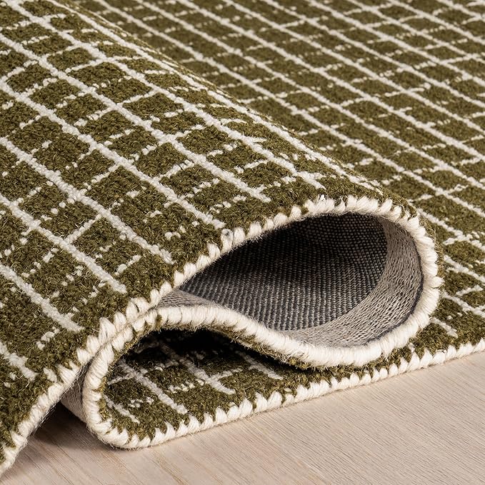 Rugs USA 3x5 Melrose Checked Wool Indoor Area Rug, Contemporary Farmhouse Moss/Ivory for Living Room, Bedroom, Office, Entryway, Hallway