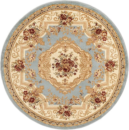 Rugs.com Chateau Collection Rug - 4 Ft Round Light Blue Medium Pile Rug