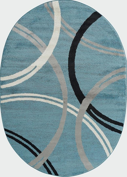 Rugshop Modern Wavy Circles Design Oval Rug, Non-Shedding Carpet for Living Room, Bedroom, or Dining Room, Blue, 5' x 7' Oval