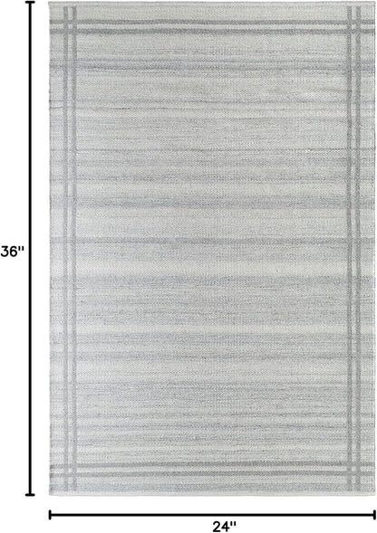 Mark&Day Wool Rugs, 2x3 Janmichael Solid and Border Gray Area Rug, Grey Ivory Carpet for Living Room, Bedroom or Kitchen (2' x 3')