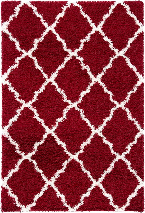 SAFAVIEH Dallas Shag Collection Area Rug - 5'1" x 7'6", Red & Ivory, Trellis Design, Non-Shedding & Easy Care, 1.5-inch Thick Ideal for High Traffic Areas in Living Room, Bedroom (SGD257Q)
