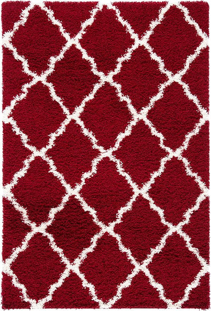 SAFAVIEH Dallas Shag Collection Area Rug - 6' x 9', Red & Ivory, Trellis Design, Non-Shedding & Easy Care, 1.5-inch Thick Ideal for High Traffic Areas in Living Room, Bedroom (SGD257Q)