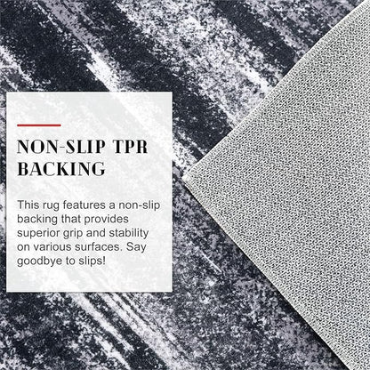 Modern Abstract Runner Rug 2x6, Black Grey Washable Entryway Runner Non-Slip Soft Hallway Rug Runner Thin Print Faux Wool Carpet for Kitchen Bedroom Laundry Room Indoor