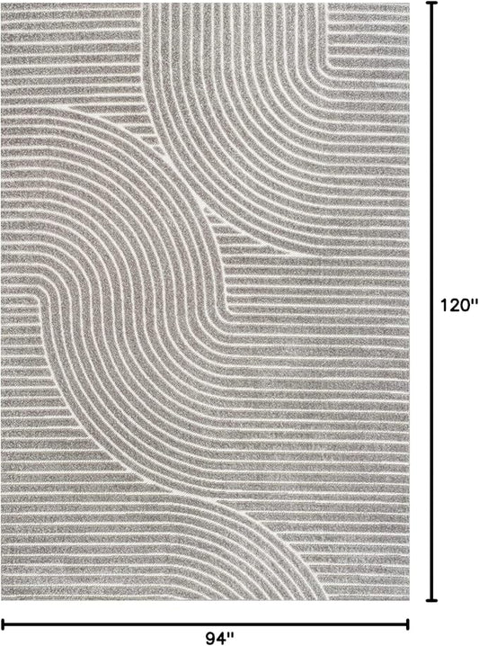 JONATHAN Y Hallie High-Low Curve Gray/Ivory Indoor/Outdoor Area Rug, 8x10, Minimalist, Pet Friendly, Non-Shedding, Stain Resistant, Hose-Washable for Backyard, Patio, Porch (SCN100A-8)
