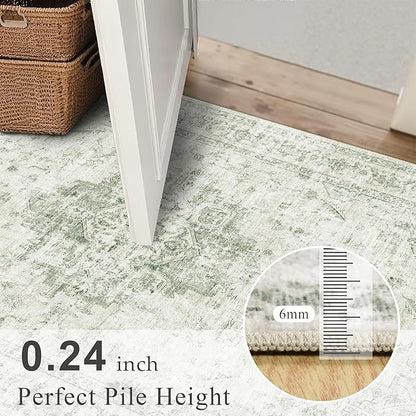 2x3 Vintage Washable Area Rugs for Entryway Soft Non-Slip Bath Mat Boho Medallion Distressed Retro Accent Carpet Floral Low Pile Indoor Throw Rug for Kitchen Laundry Living Room Bedroom, Green