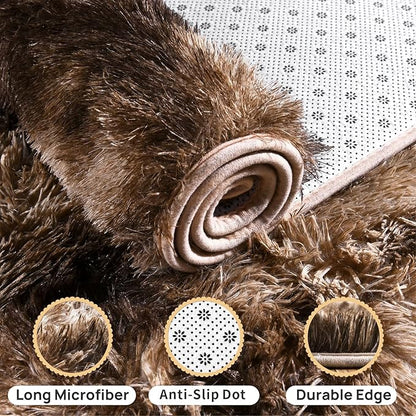 Soft Shaggy Rugs Fluffy Rug, Plush Area Rugs for Living Room Nursery Home Decor, Tie-Dyed Brown Anti-Skid Rectangular Fuzzy Rug 2x3 Feet