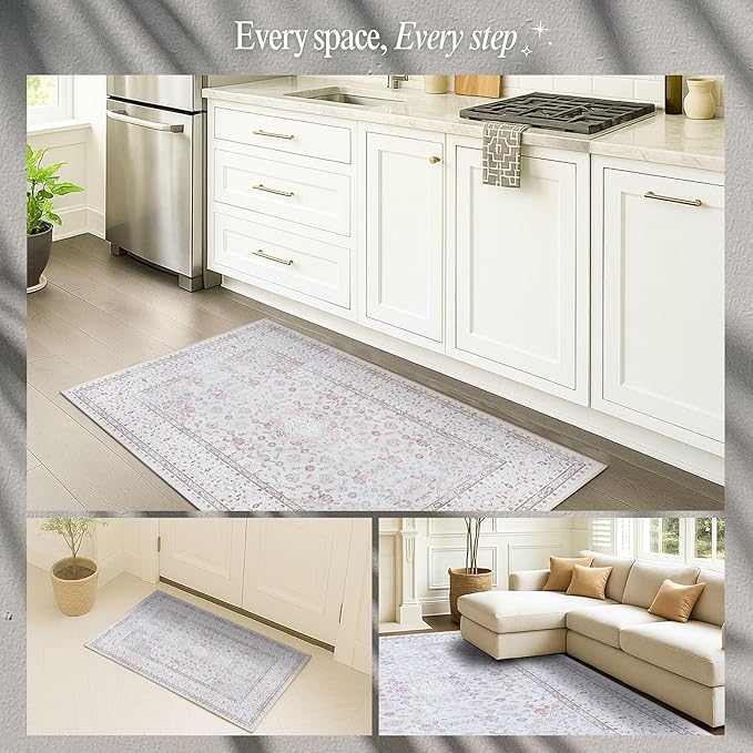 Fame Rugs Turkish Rug. Washable Vintage Oriental Antique Inspired Traditional Doormat Small Modern Area Rugs Luxury Entryway Entry Bedroom Bathroom Kitchen (411CC, 2'5 x 5')