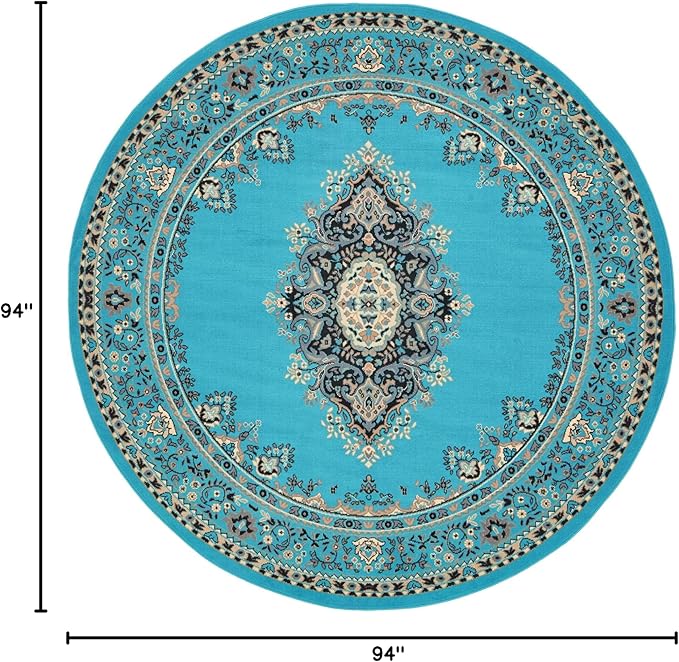 Unique Loom Reza Collection Traditional Persian Style Area Rug, 8' 0" x 8' 0", Turquoise/Ivory
