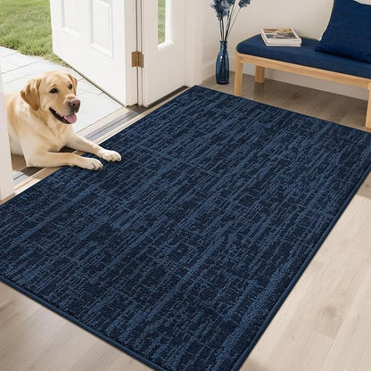 COSY HOMEER-Dirt-Trapper-Door-Mat 32"x48" Non-Slip Entryway Rugs Washable Welcome Mat Absorbent Entrance Mats Low Pile Dog Door Mats for Front Back Doomats and Wet Shoes,Navy Blue