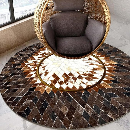 Round Area Rug – Soft and Durable Floor Mat for Living Room, Bedroom, or Entryway – Non-Slip Modern Carpet for Home Decor & Interior Styling(Tan&White 7X7)