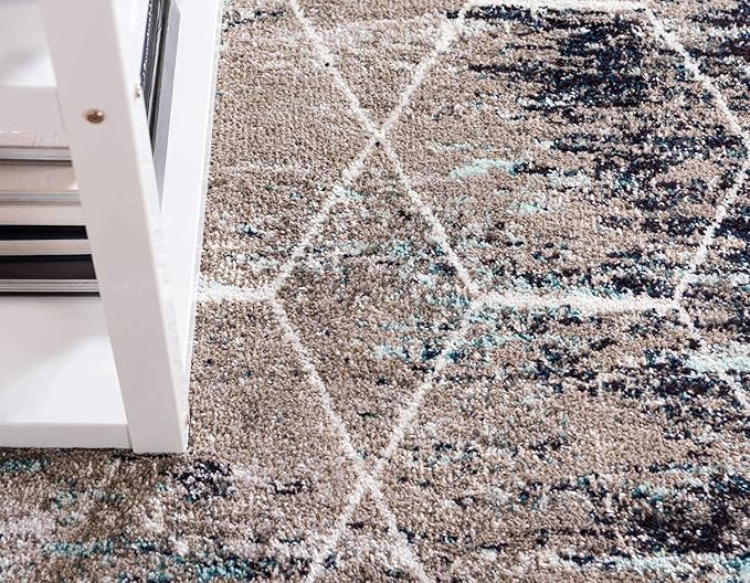 Unique Loom Trellis Frieze Collection Area Rug - Geometric (5' Square, Blue Multi/ Ivory)