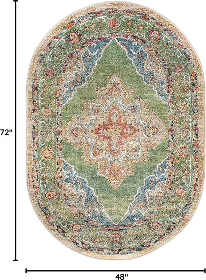 Unique Loom Isabella Collection Area Rug - Rossellini (4' x 6' Oval, Green/ Blue)
