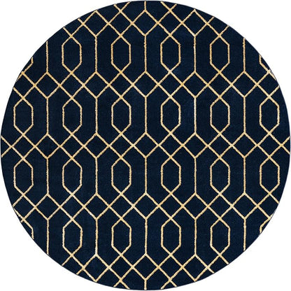 Unique Loom Glam Collection Area Rug - Trellis (7' 10" Round, Navy Blue Gold/ Gold)
