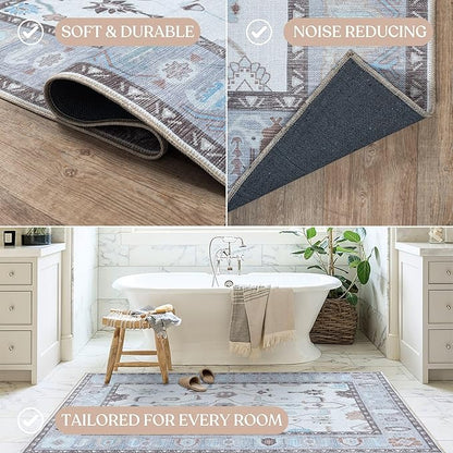 Fame Living Cream Grey Oushak Rug, Modern, Vintage, Turkish, Eclectic, Floral, Pastel, Washable, Oversized, Extra Large Area Rugs for Living Room, Dining, Bedroom, Lounge 9'5"x14'