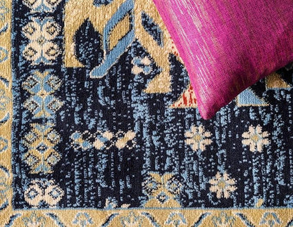 Unique Loom Taftan Collection Border Geometric Tribal Inspired Design Area Rug (5' 0 x 8' 0 Rectangular, Navy Blue/ Gold)