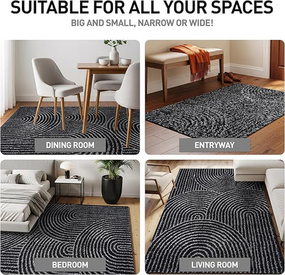 Rugshop Circles Arch Shag Area Rug Anthracite Dark Gray 4' x 6' Ideal for Small Living Rooms, Offices, or Beside The Bed