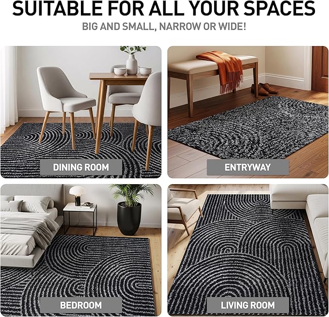 Rugshop Circles Arch Shag Area Rug Anthracite Dark Gray 5' x 7' Great for Bedrooms, Living Rooms, or Under Coffee Tables