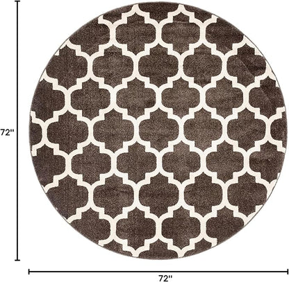 Rugs.com Lattice Collection Rug – 6 Ft Round Chocolate Brown Medium Rug Perfect for Kitchens, Dining Rooms