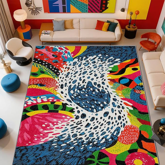 Abstract Rug - 2x3 Area Rugs, Optical Illusion Retro Entryway Rug, Wavy Orange Art Low Pile Fade Resistant Indoor Small Mats Home Decor #C105