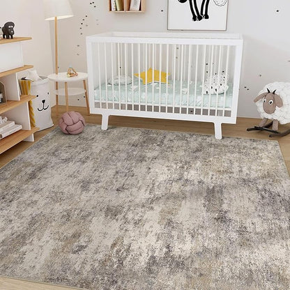 Nakagishi 10x14 Area Rugs Living Room: Washable Abstract Large Neutral Soft Rug Stain Resistant Modern Indoor Floor Non-Slip Carpet for Bedroom Nursery Playroom Office Dining Room Dorm- Brown Grey