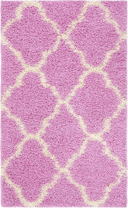 SAFAVIEH Dallas Shag Collection Accent Rug - 3' x 5', Pink & Ivory, Trellis Design, Non-Shedding & Easy Care, 1.5-inch Thick Ideal for High Traffic Areas in Entryway, Living Room, Bedroom (SGD257I)