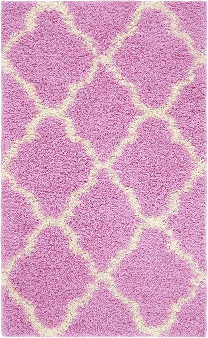 SAFAVIEH Dallas Shag Collection Accent Rug - 3' x 5', Pink & Ivory, Trellis Design, Non-Shedding & Easy Care, 1.5-inch Thick Ideal for High Traffic Areas in Entryway, Living Room, Bedroom (SGD257I)