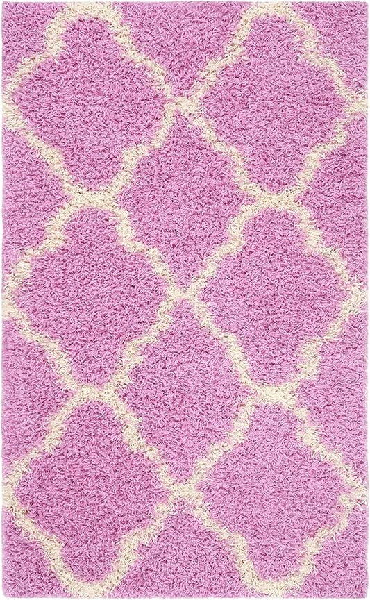 SAFAVIEH Dallas Shag Collection Accent Rug - 3' x 5', Pink & Ivory, Trellis Design, Non-Shedding & Easy Care, 1.5-inch Thick Ideal for High Traffic Areas in Entryway, Living Room, Bedroom (SGD257I)