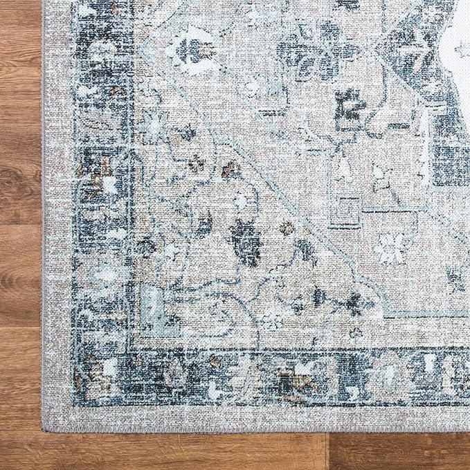 Bloom Rugs Washable Non-Slip 5' x 7' Rug - Pebble Gray/Blue Traditional Medallion Area Rug for Living Room, Bedroom, Dining Room, and Kitchen - Exact Size: 5' x 7'