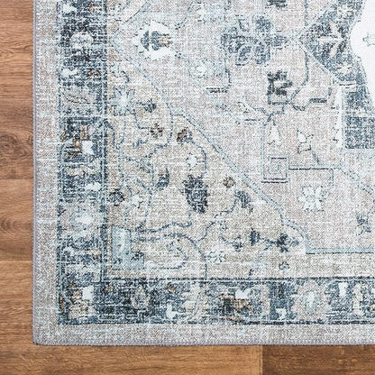 Bloom Rugs Washable Non-Slip 5' x 7' Rug - Pebble Gray/Blue Traditional Medallion Area Rug for Living Room, Bedroom, Dining Room, and Kitchen - Exact Size: 5' x 7'