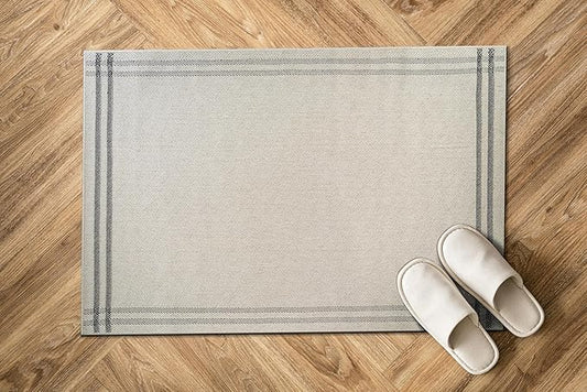 Easy Jute Rugs 2x3 Bordered Bone Color Living Room Indoor Outdoor Door Mat for Patio and Kitchen Rug High Traffic Washable Easy to Clean Solid Boho Woven Design Outside Carpet (2 x 3)